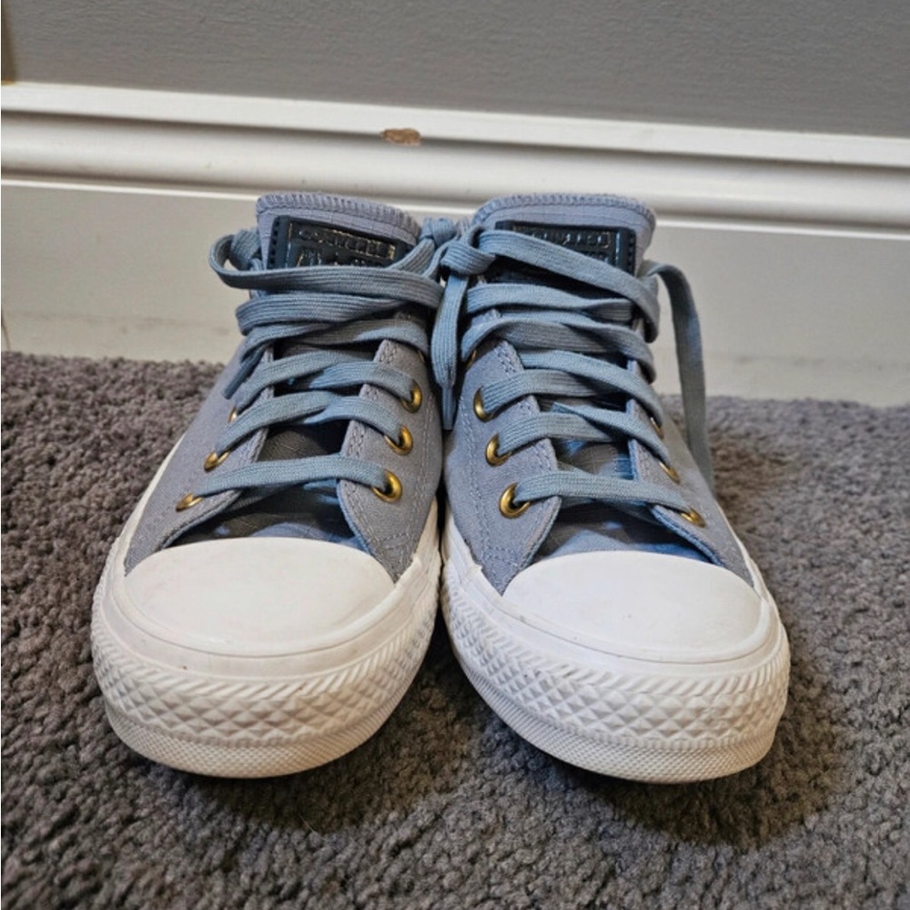 Converse Low-Top Canvas Sneakers in Light Blue with Gold Eyelets - Picture 2 of 6